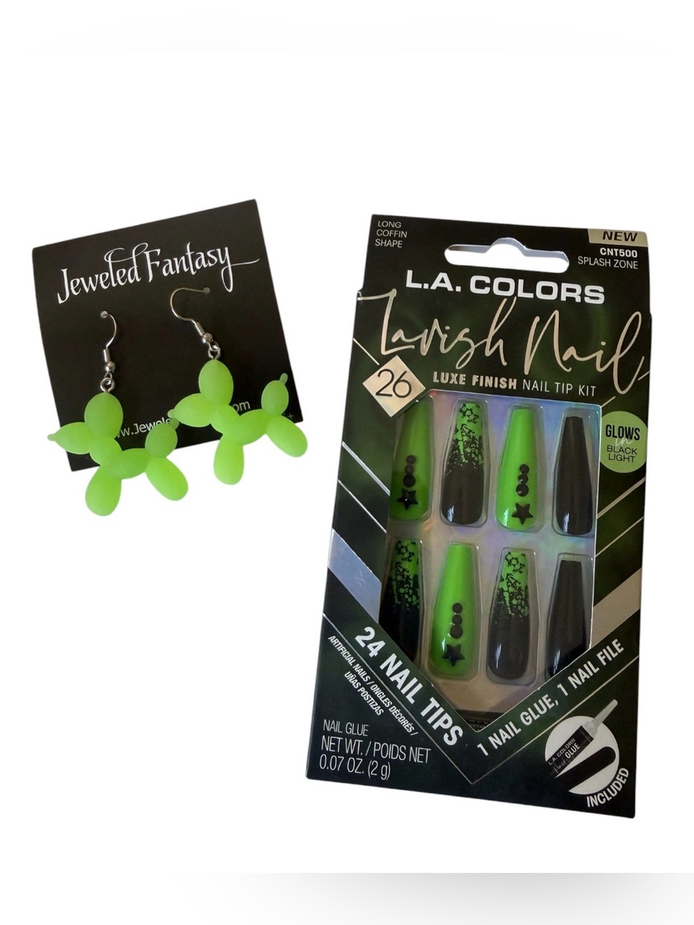 LA Colors Neon Nail Set & Balloon Dog Earrings